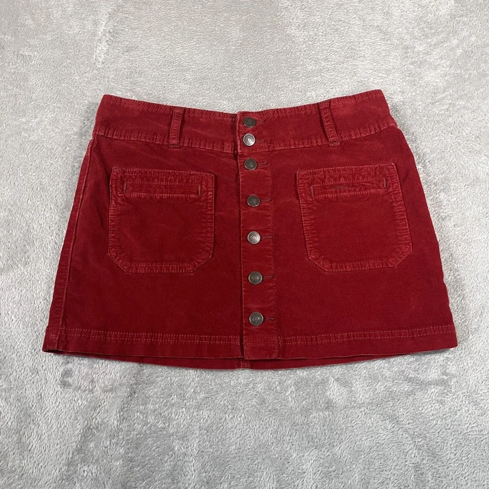 We The Free Skirt Womens 28 Red Corduroy Mini Button Front‎ Pockets Boho Style